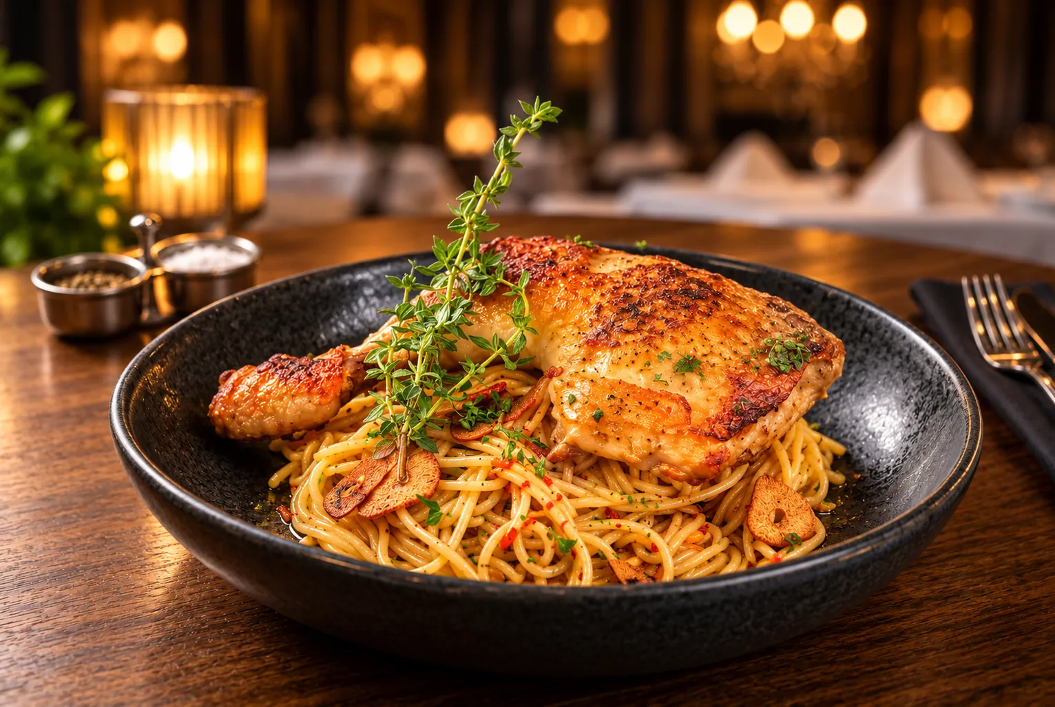 Chicken Confit & Angel Hair Aglio Olio