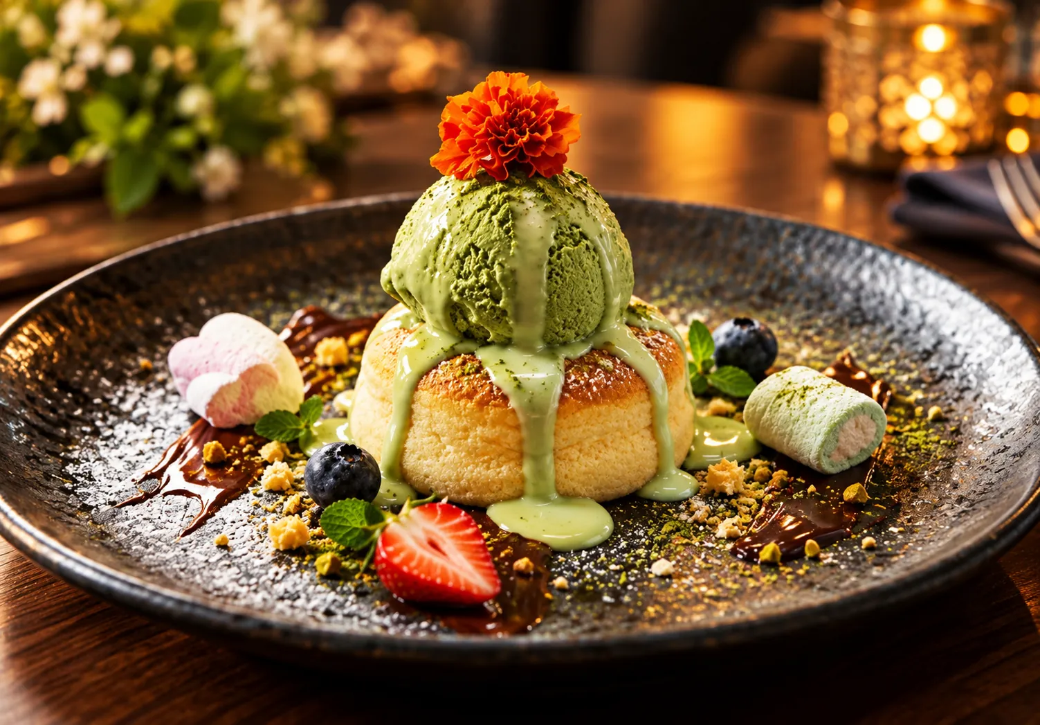 Lemon Cheese Cake with Matcha Ice Cream
